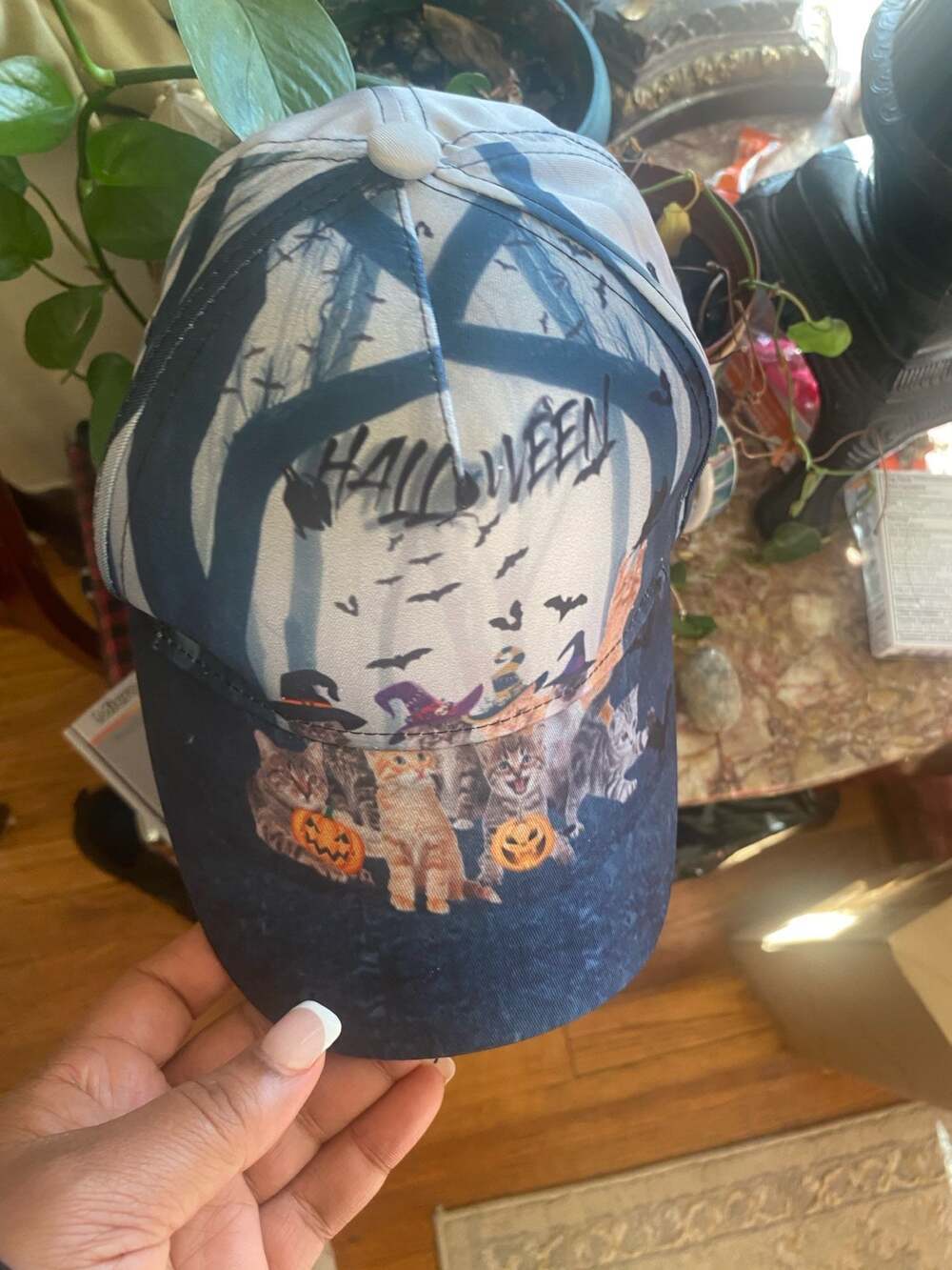 Halloween Kittens Graphic Baseball Cap featuring Pumpkins and Bats